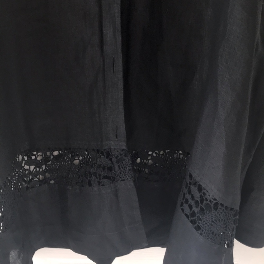 David Dart Linen Top With Front Buttons And Lace/… - image 2